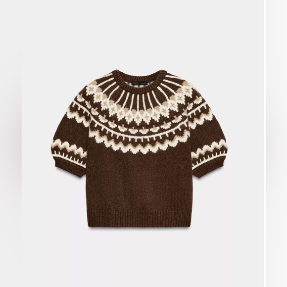 Zara short sleeve jacquard knit sweater - size S - Picture 2 of 6